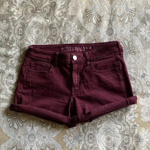 AE Super Stretch Midi Maroon Jean Shorts
